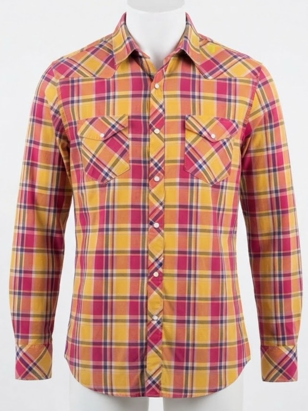 POGGIANTI 1958 Italy Luxury Plaid Western Pearl Snap Shirt M Tailored Cotton